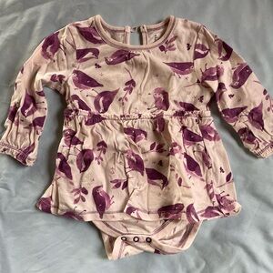 Burt’s Bees Baby Pink with Purple Birds Dress Onesie 6-9mos